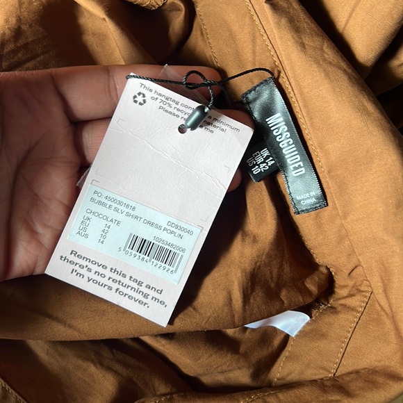 Chocolate Poplin Bubble Sleeve Shirt Dress - Picture 2 of 5